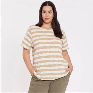 💦🔥NYDJ - Cream & Tan Rugby Stripe Jersey T-Shirt - 1X